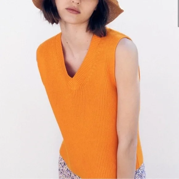 Zara Sweaters Zara Bright Orange Sweater Vest Poshmark